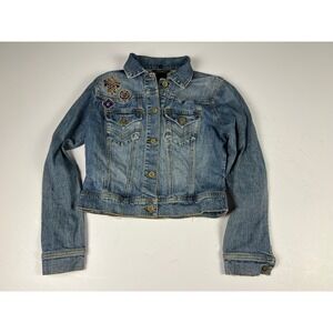 Rocawear Denim Jacket Girls Embellished Patches Gold Buttons‎ Cropped Medium